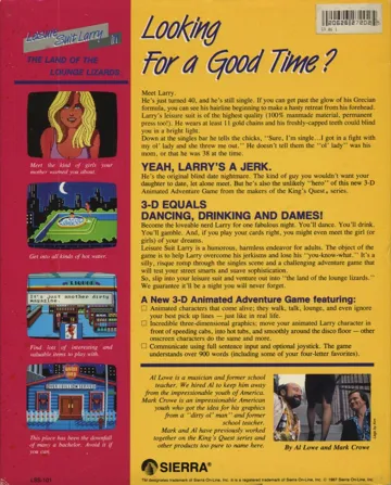 Leisure Suit Larry - In the Land of the Lounge Lizards box cover back